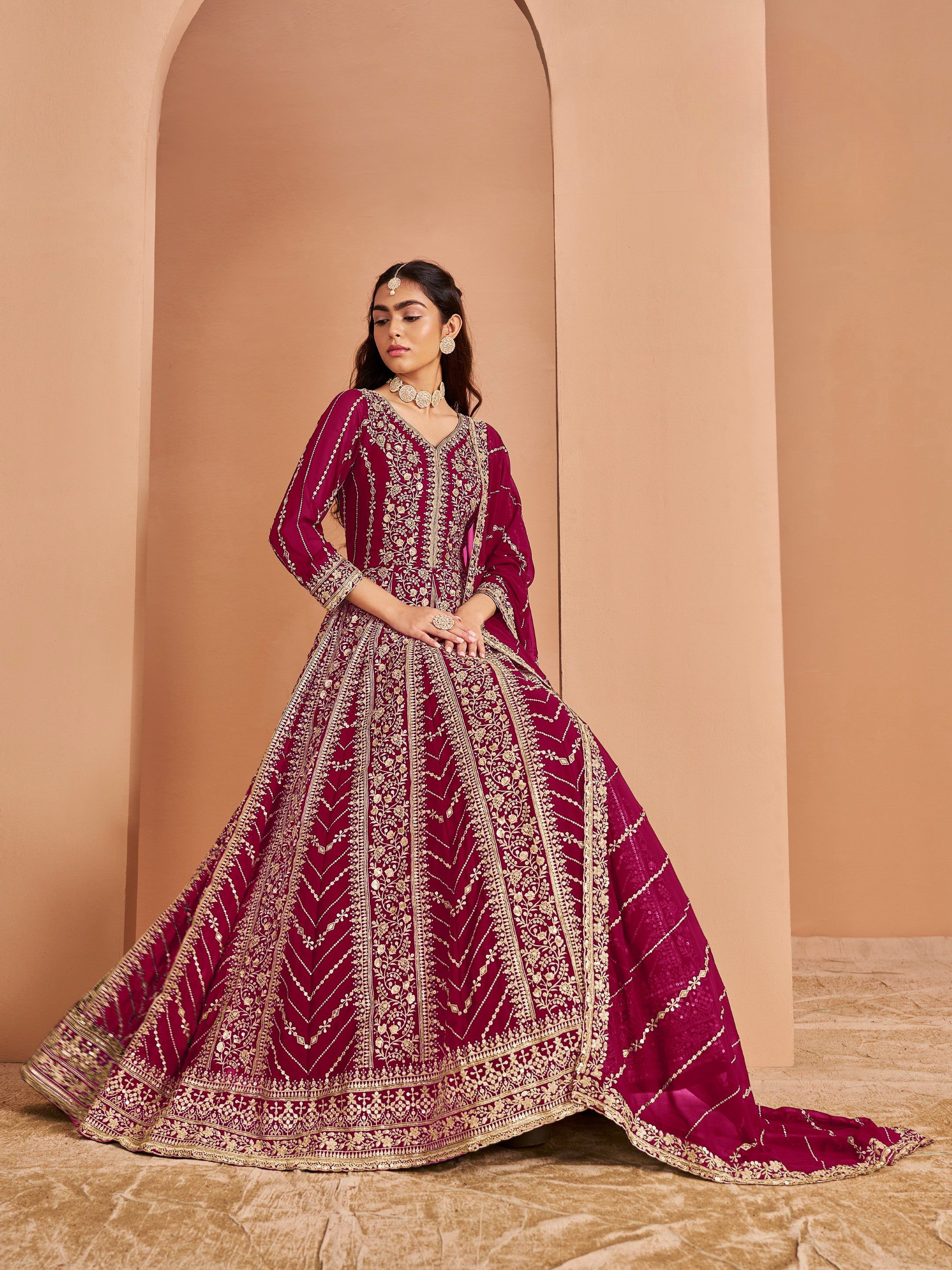 Anaita Dark Pink Georgette Embroidered Salwar Suit - Distacart