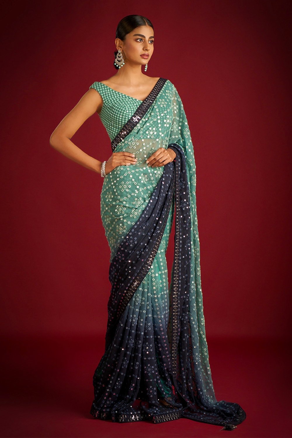 Teeya Creation Green Color Georgette Embroidery Work Saree - Distacart