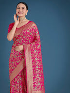 Monjolika Fashion Banarasi Silk Rani Pink Zaal Pattern Traditional Saree - Distacart