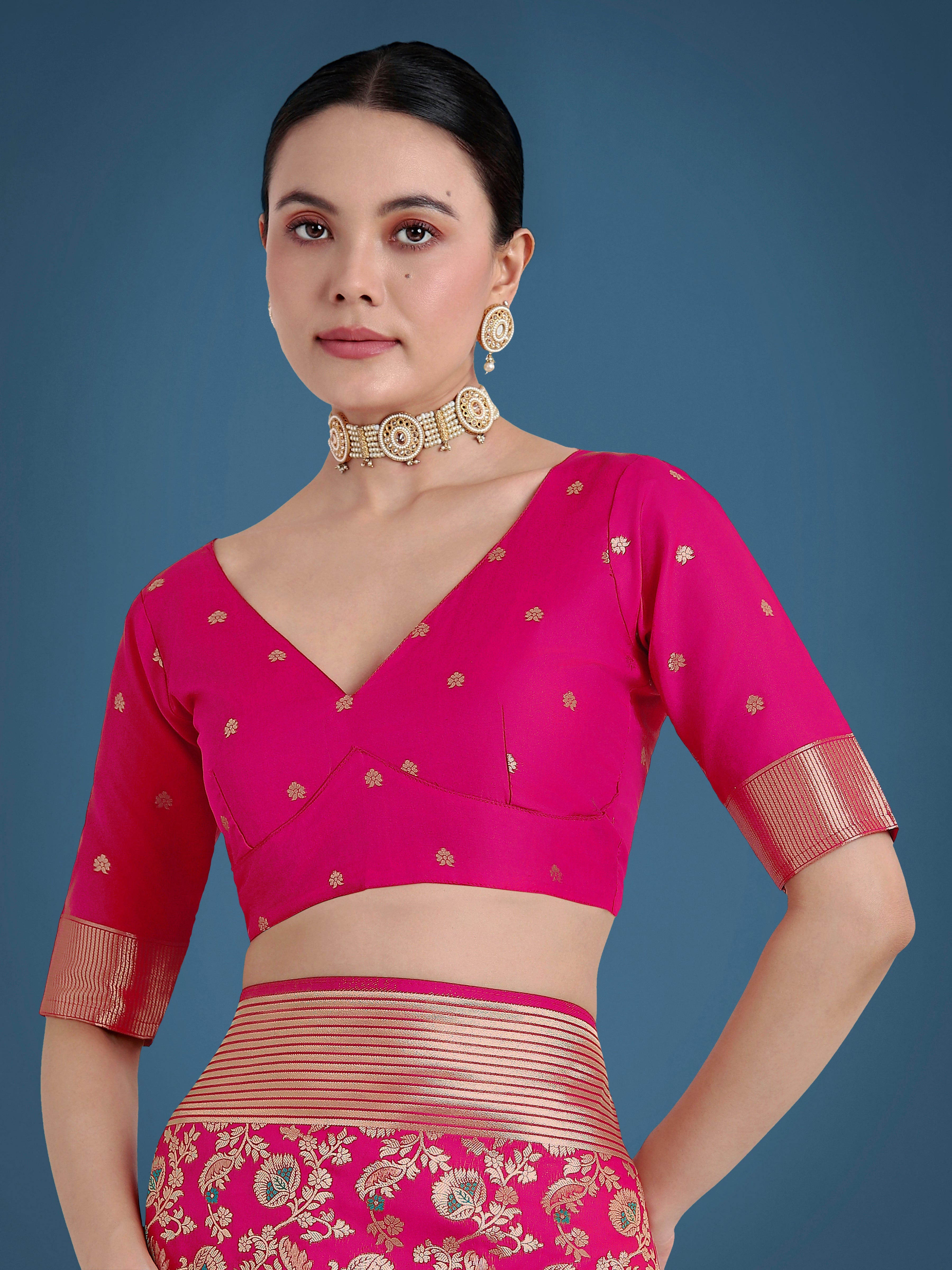 Monjolika Fashion Banarasi Silk Rani Pink Zaal Pattern Traditional Saree - Distacart
