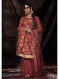 Myra Dark Orange Net Embroidered Sharara Suit - Distacart