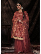 Myra Dark Orange Net Embroidered Sharara Suit - Distacart