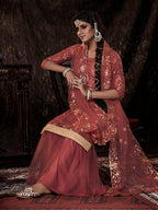 Myra Dark Orange Net Embroidered Sharara Suit - Distacart