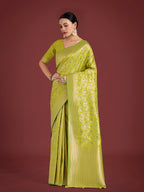 Monjolika Fashion Banarasi Silk Parrot Green Zaal Pattern Traditional Saree - Distacart