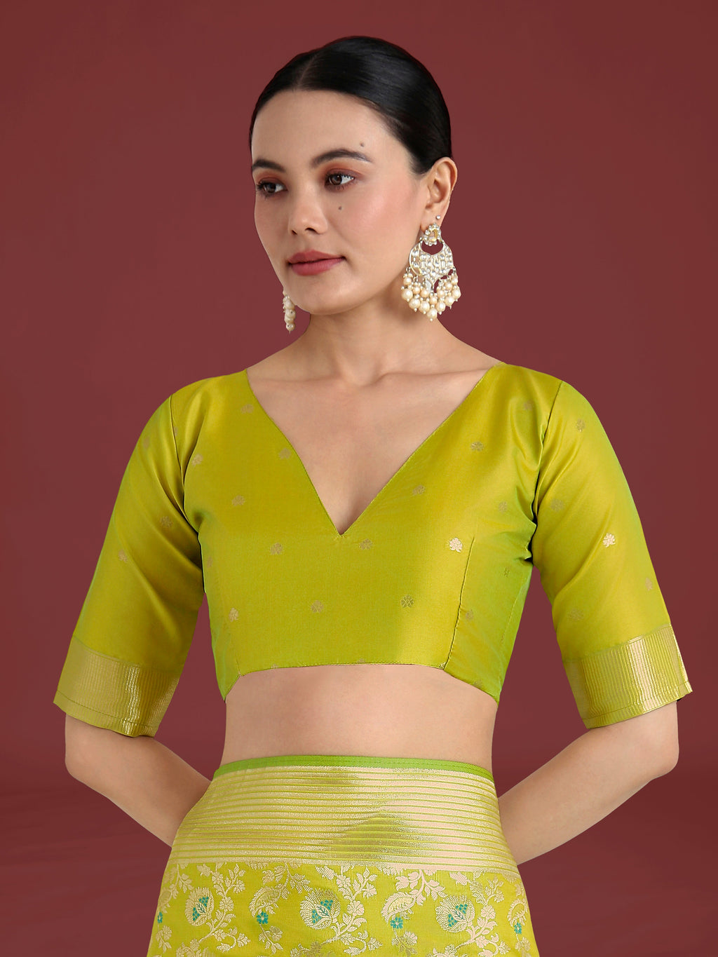 Monjolika Fashion Banarasi Silk Parrot Green Zaal Pattern Traditional Saree - Distacart