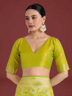 Monjolika Fashion Banarasi Silk Parrot Green Zaal Pattern Traditional Saree - Distacart