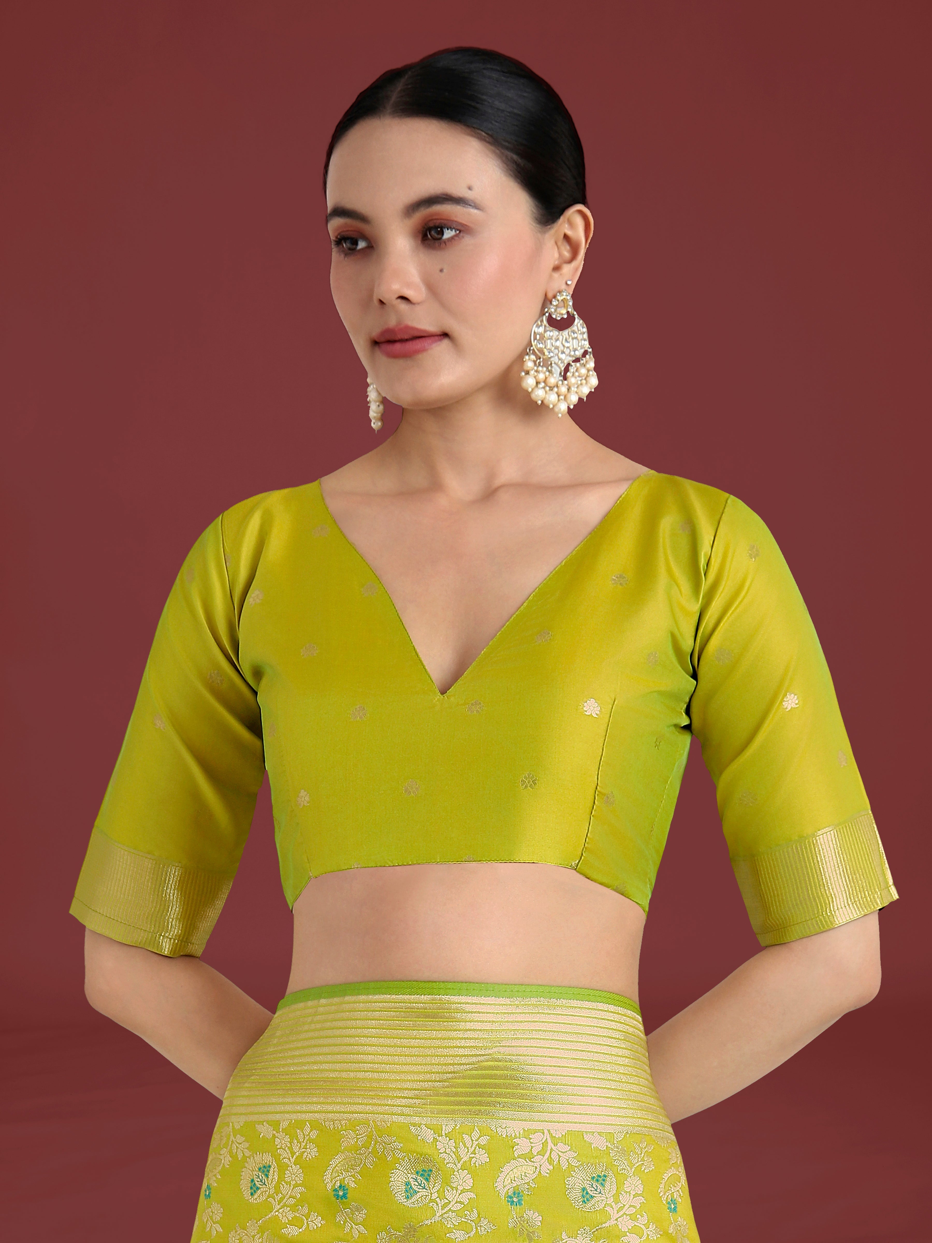 Monjolika Fashion Banarasi Silk Parrot Green Zaal Pattern Traditional Saree - Distacart