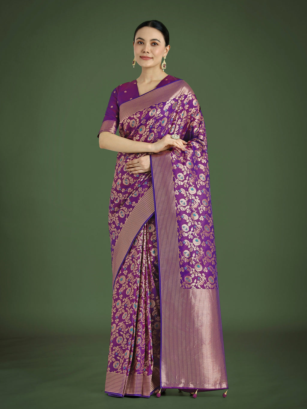 Monjolika Fashion Banarasi Silk Purple Zaal Pattern Traditional Saree - Distacart