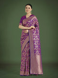 Monjolika Fashion Banarasi Silk Purple Zaal Pattern Traditional Saree - Distacart