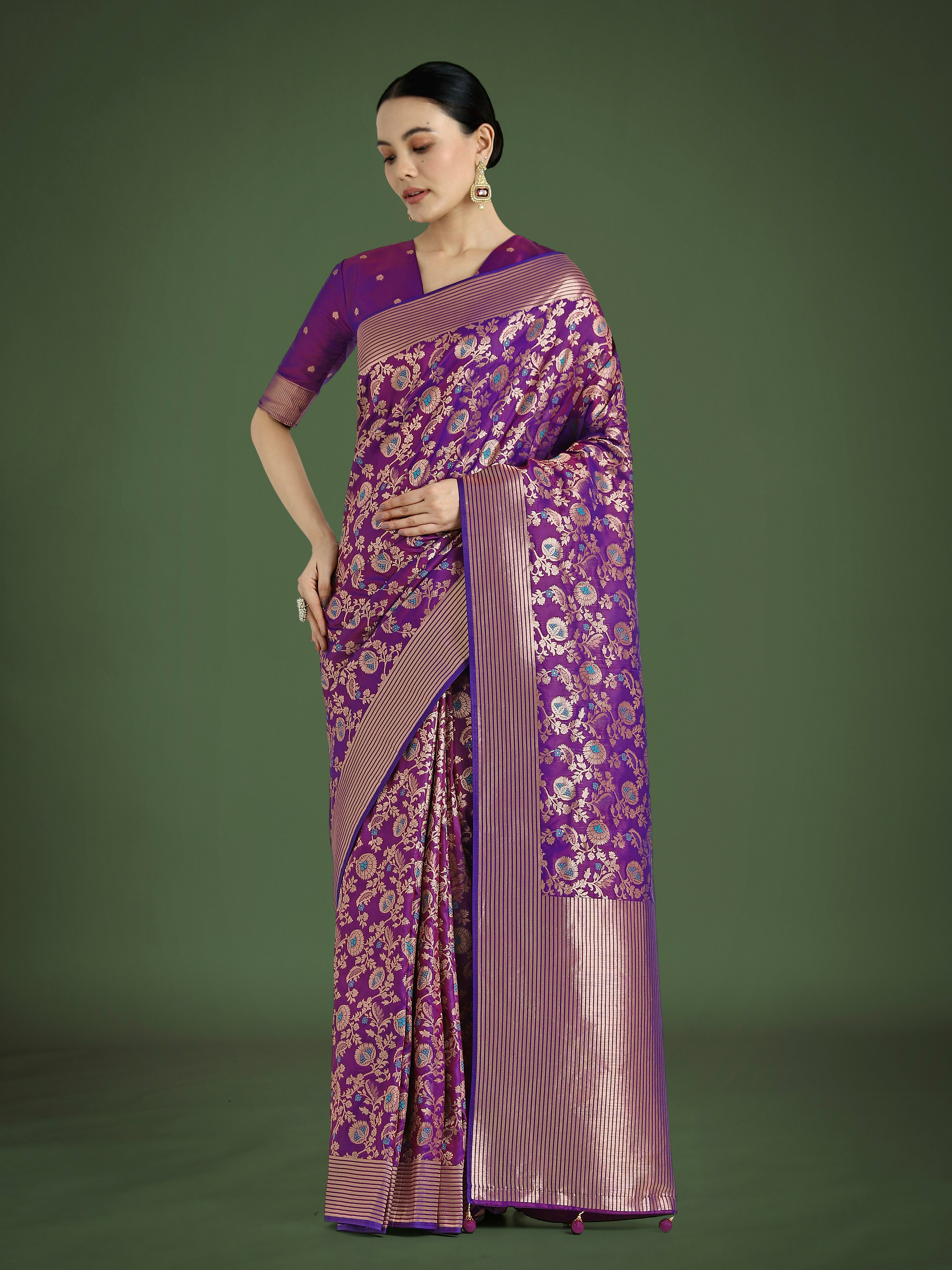 Monjolika Fashion Banarasi Silk Purple Zaal Pattern Traditional Saree - Distacart