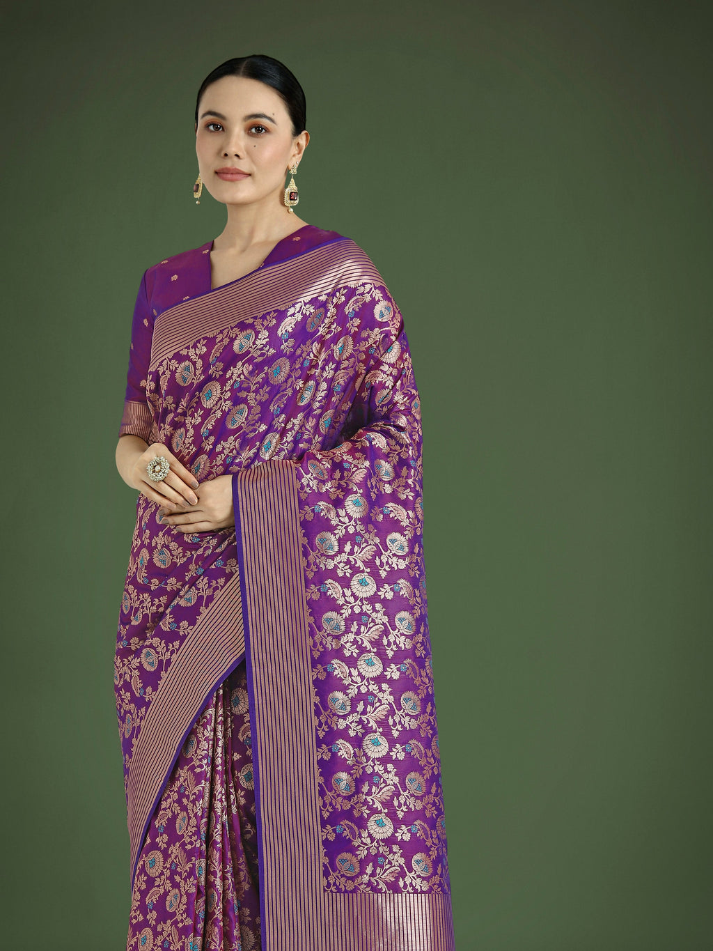 Monjolika Fashion Banarasi Silk Purple Zaal Pattern Traditional Saree - Distacart