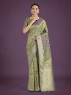 Monjolika Fashion Banarasi Silk Olive Zaal Pattern Traditional Saree - Distacart