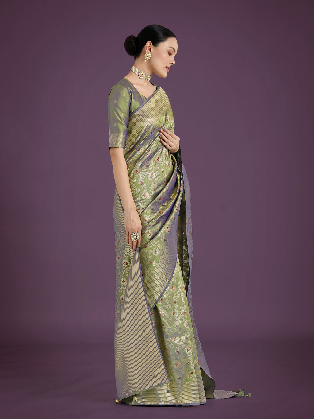 Monjolika Fashion Banarasi Silk Olive Zaal Pattern Traditional Saree - Distacart
