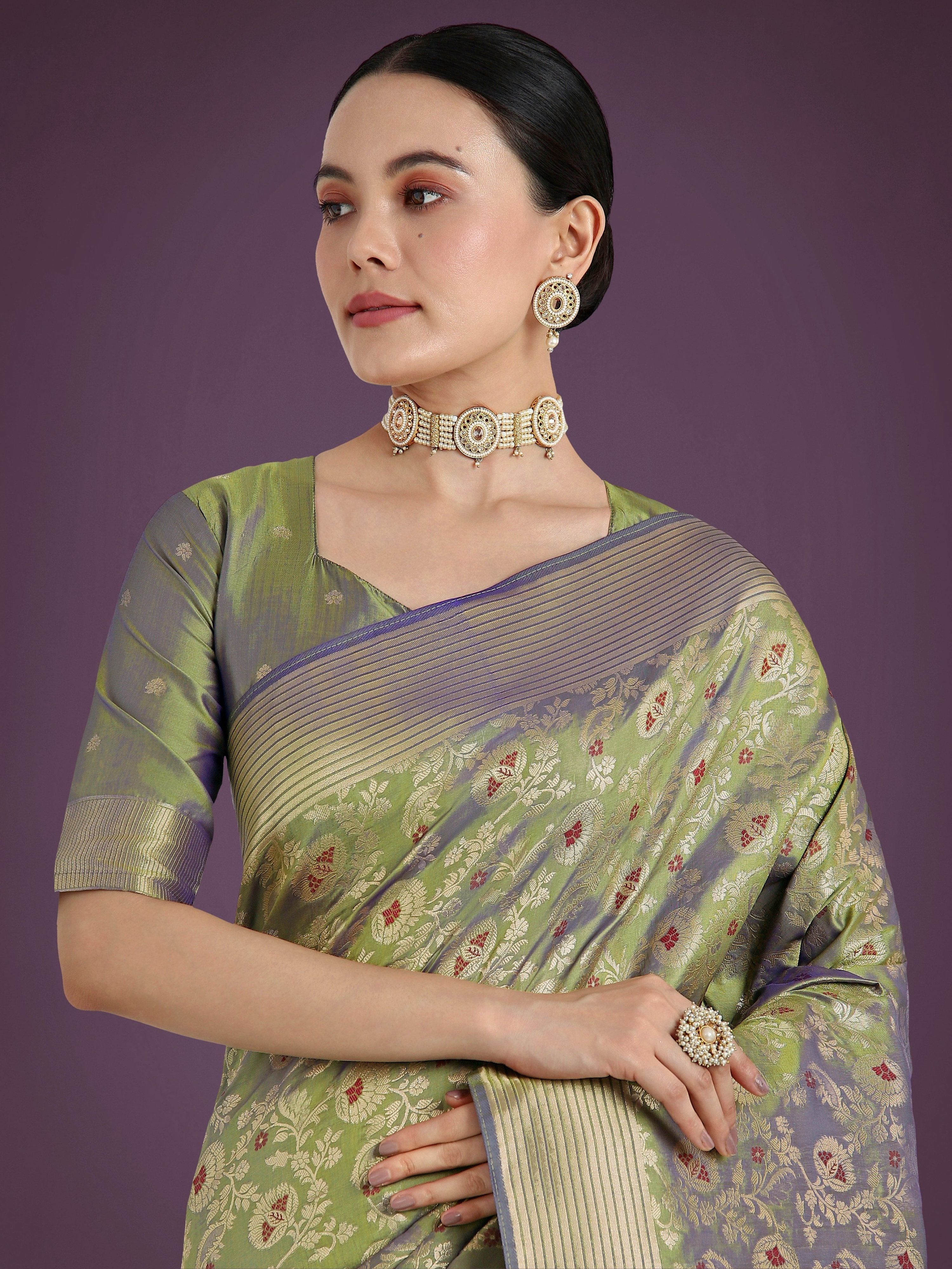 Monjolika Fashion Banarasi Silk Olive Zaal Pattern Traditional Saree - Distacart