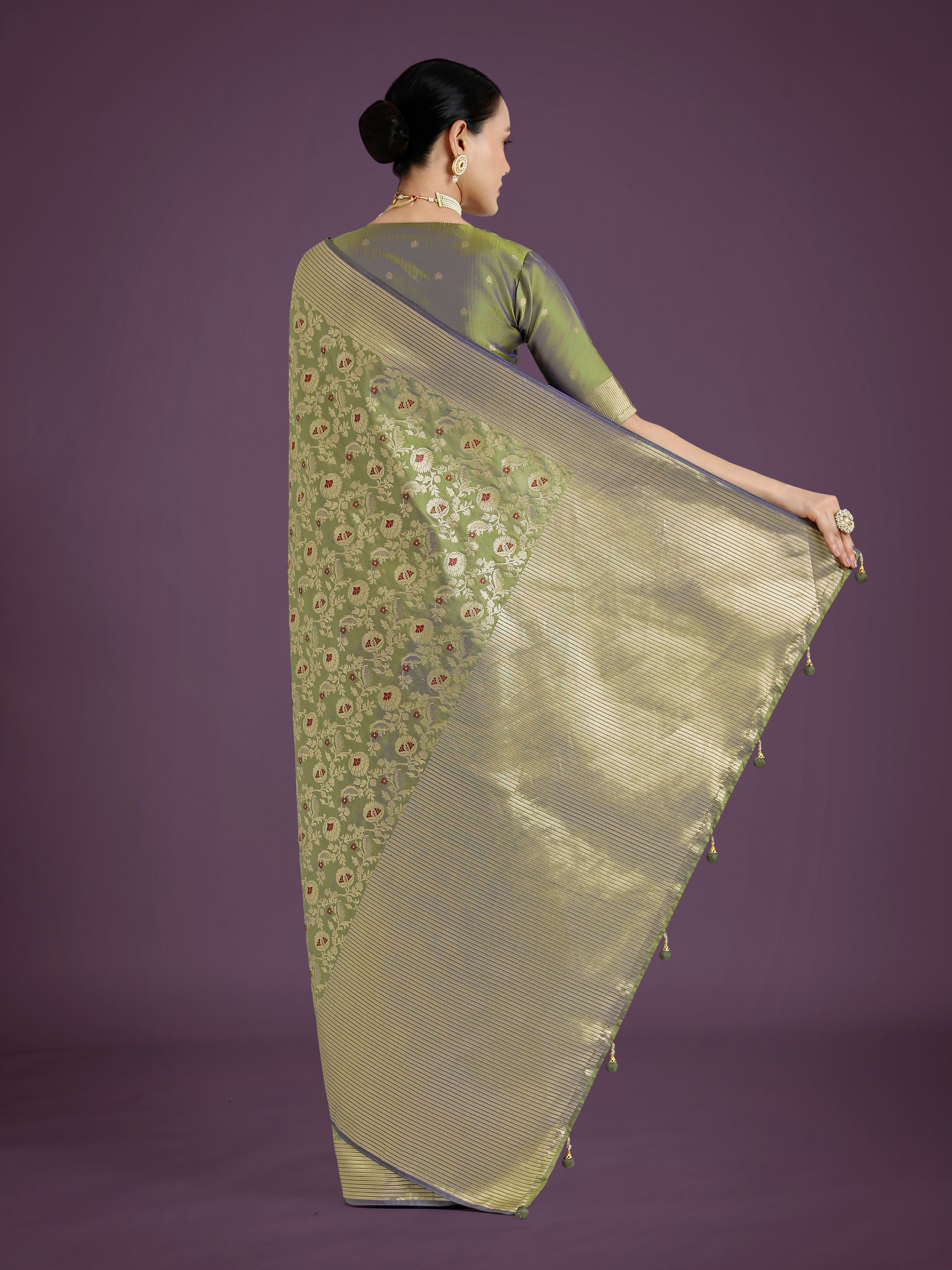 Monjolika Fashion Banarasi Silk Olive Zaal Pattern Traditional Saree - Distacart