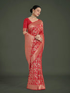 Monjolika Fashion Banarasi Silk Red Zaal Pattern Traditional Saree - Distacart