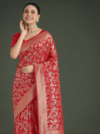 Monjolika Fashion Banarasi Silk Red Zaal Pattern Traditional Saree - Distacart