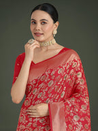 Monjolika Fashion Banarasi Silk Red Zaal Pattern Traditional Saree - Distacart