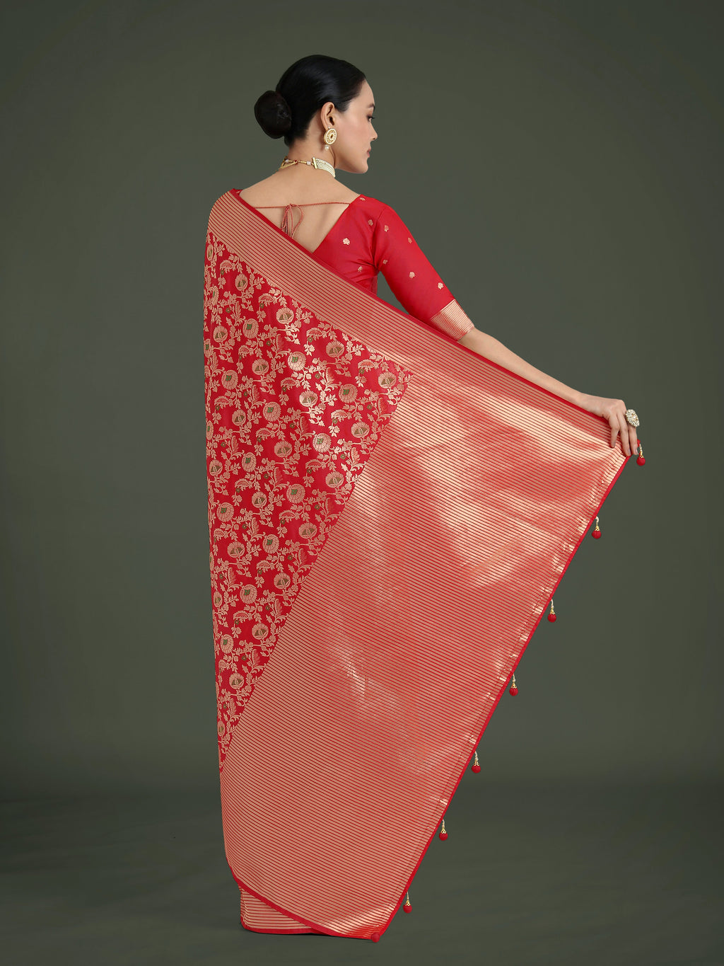 Monjolika Fashion Banarasi Silk Red Zaal Pattern Traditional Saree - Distacart