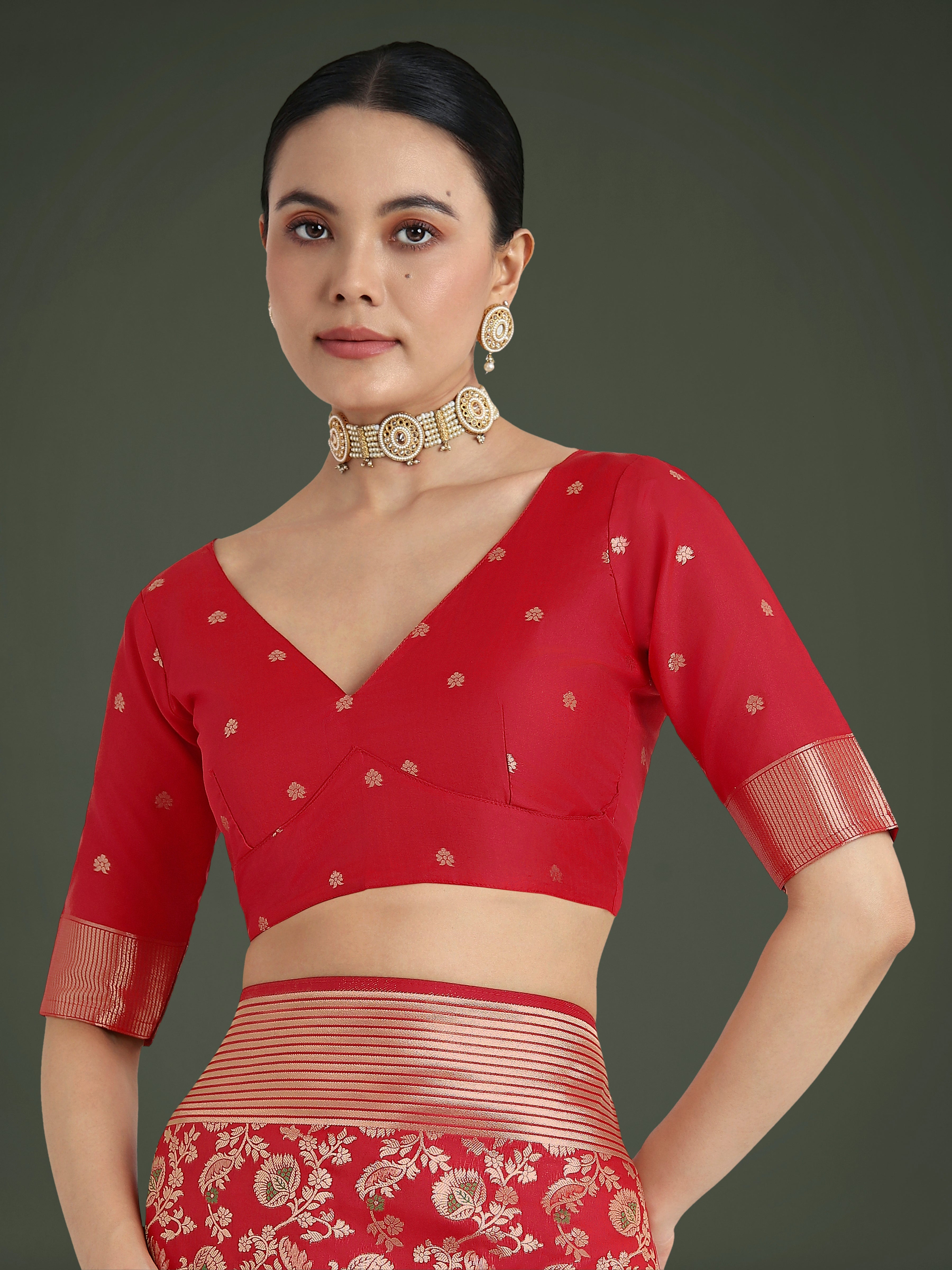 Monjolika Fashion Banarasi Silk Red Zaal Pattern Traditional Saree - Distacart