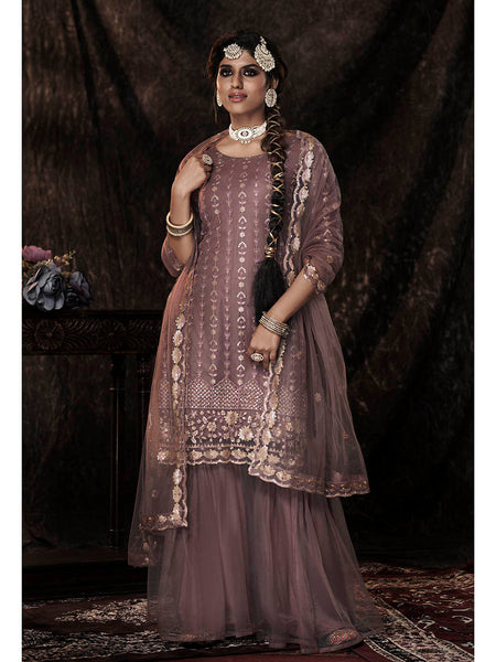 Myra Lilac Net Embroidered Sharara Suit