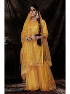 Myra Mustard Net Embroidered Sharara Suit