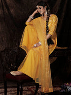 Myra Mustard Net Embroidered Sharara Suit