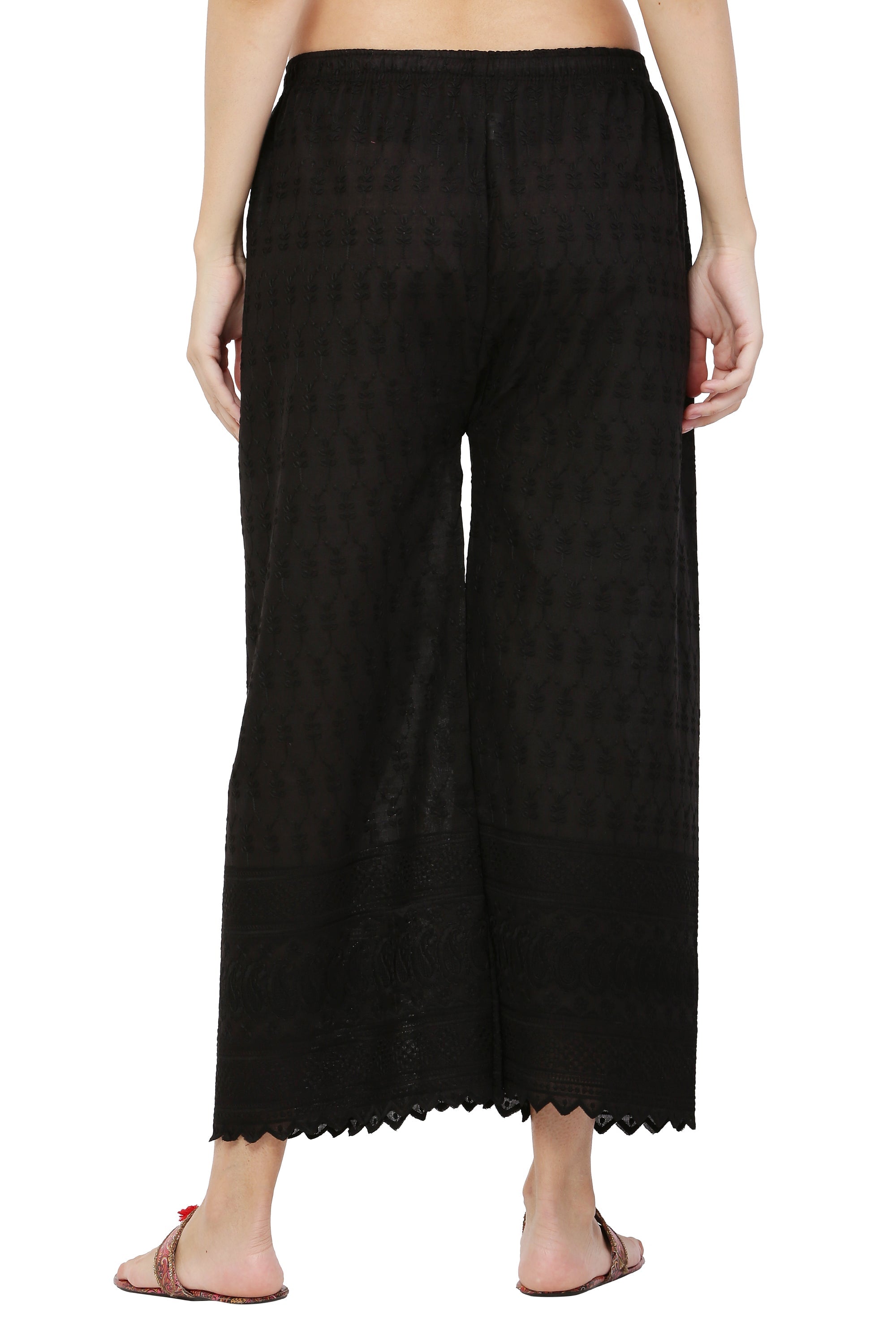 PAVONINE Black Color Half Schiffli Chikankari Cotton Fabric Palazzo For Women - Distacart