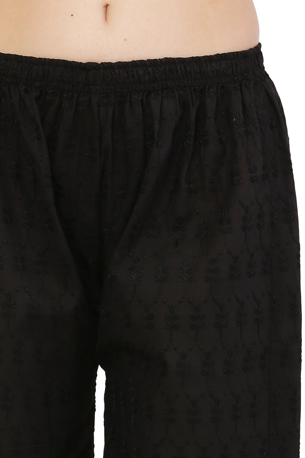 PAVONINE Black Color Half Schiffli Chikankari Cotton Fabric Palazzo For Women - Distacart