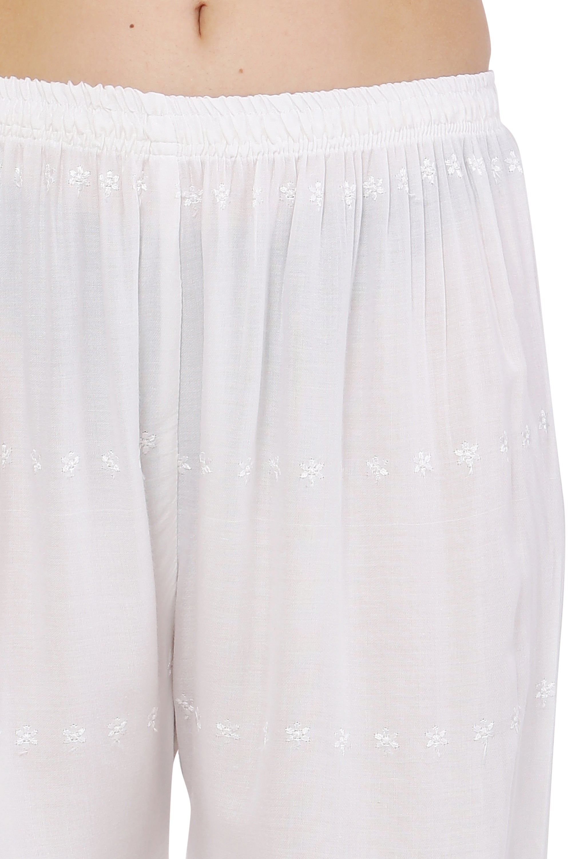 PAVONINE White Color Half Schiffli Chikankari Cotton Fabric Palazzo For Women - Distacart