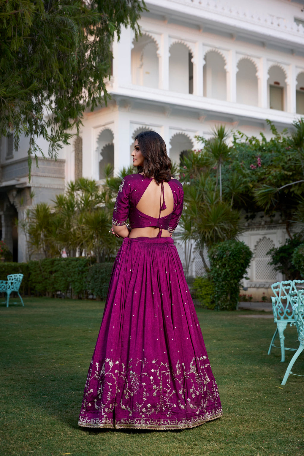 Lorenvalley Purple Vichitra Silk Sequins and Thread Embroidery Work With Lace Border Lehenga Choli