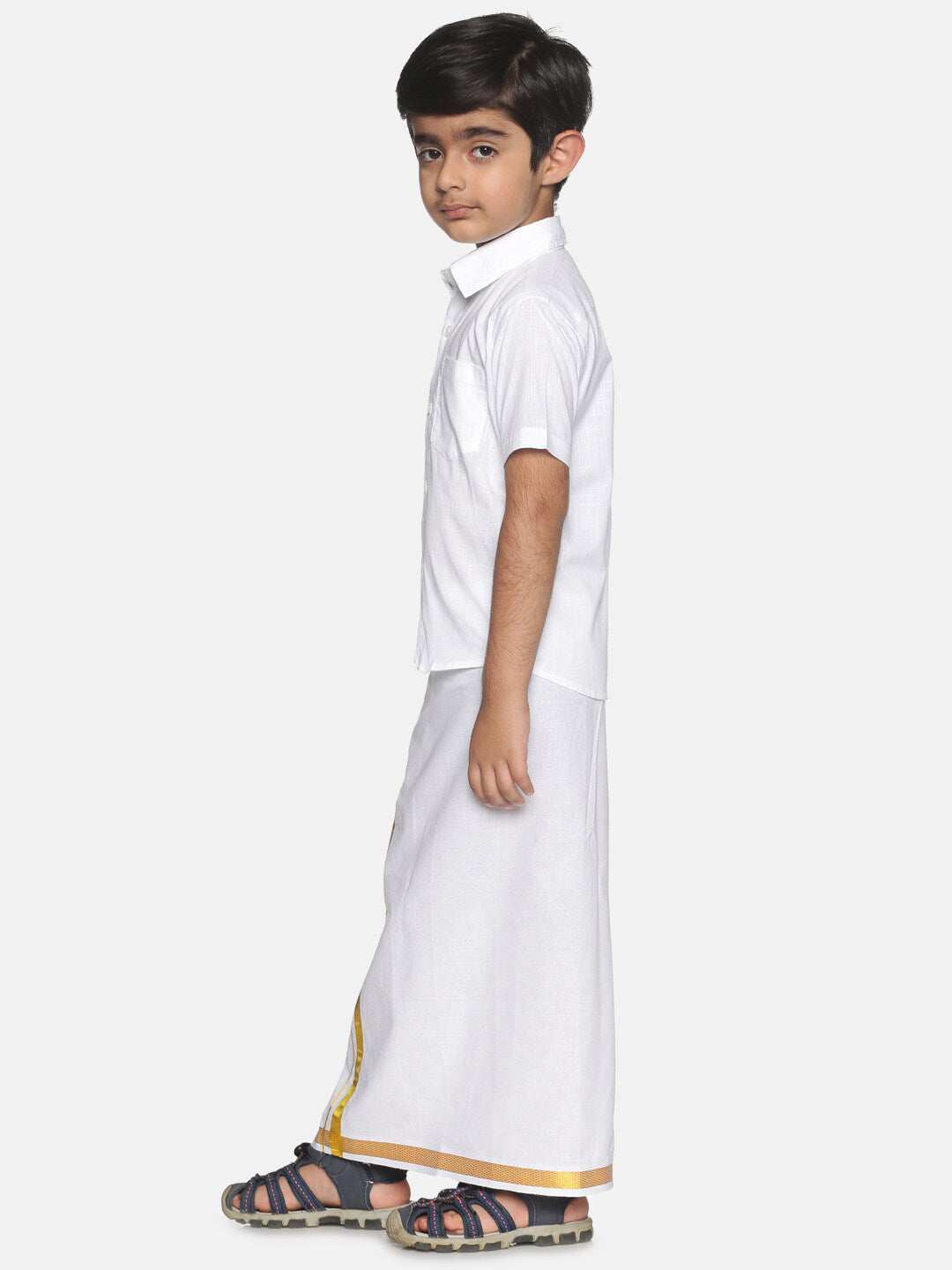 Sethukrishna Boys White & Gold-Toned Shirt with Dhoti