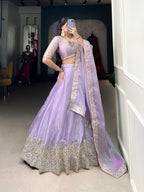 Lorenvalley Lavender Burberry Silk Sequins Embroidery Work Lace Border Lehenga Choli