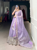 Lorenvalley Lavender Burberry Silk Sequins Embroidery Work Lace Border Lehenga Choli
