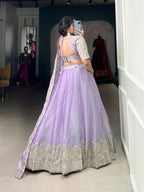 Lorenvalley Lavender Burberry Silk Sequins Embroidery Work Lace Border Lehenga Choli