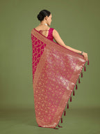 Monjolika Fashion Stunning Rani Pink Banarasi Satin Silk Golden Meenakari Work Saree