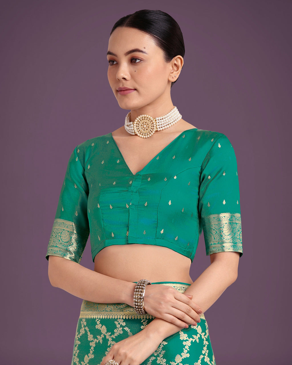 Monjolika Fashion Stunning Turquoise Banarasi Satin Silk Golden Meenakari Work Saree - Distacart