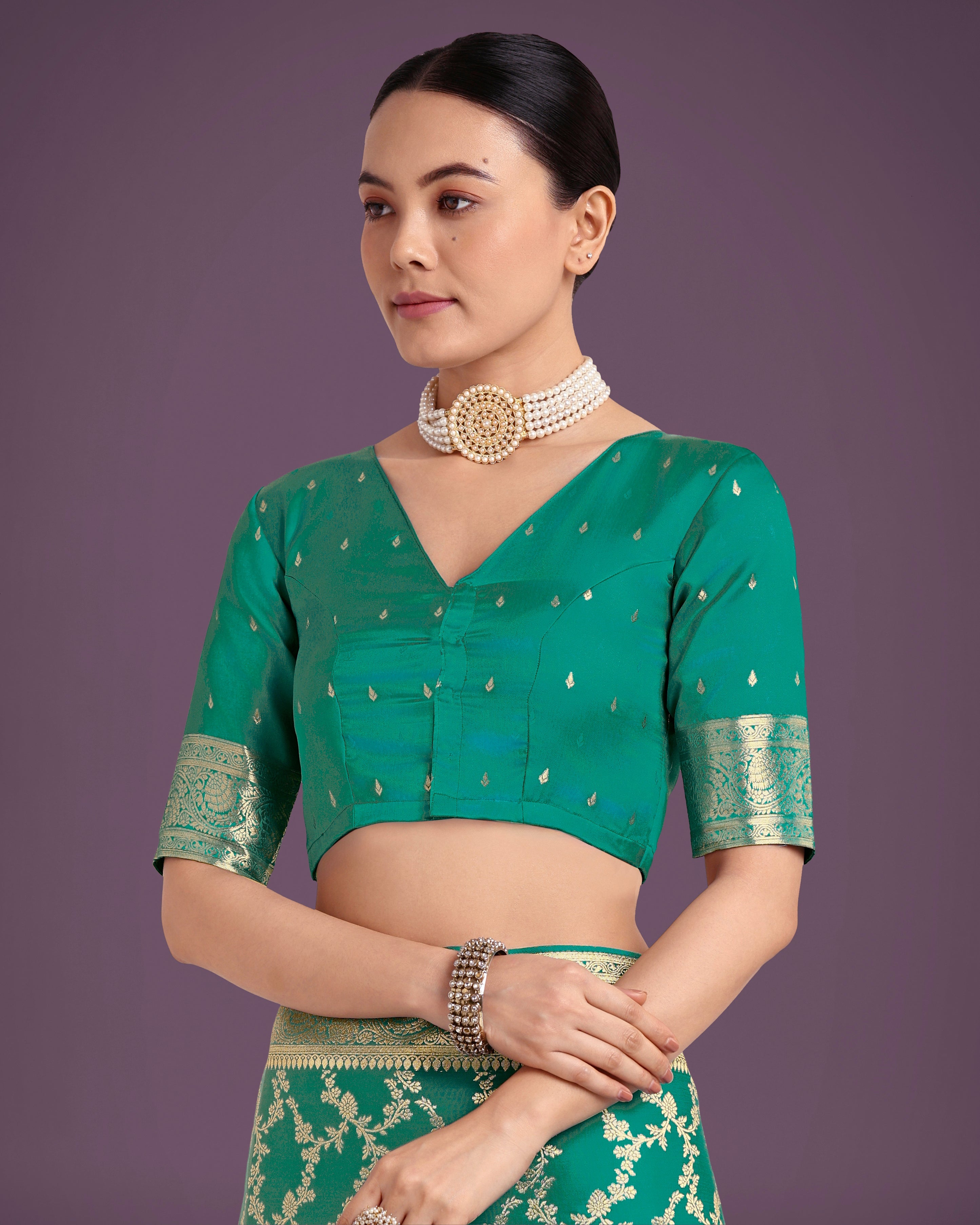 Monjolika Fashion Stunning Turquoise Banarasi Satin Silk Golden Meenakari Work Saree - Distacart