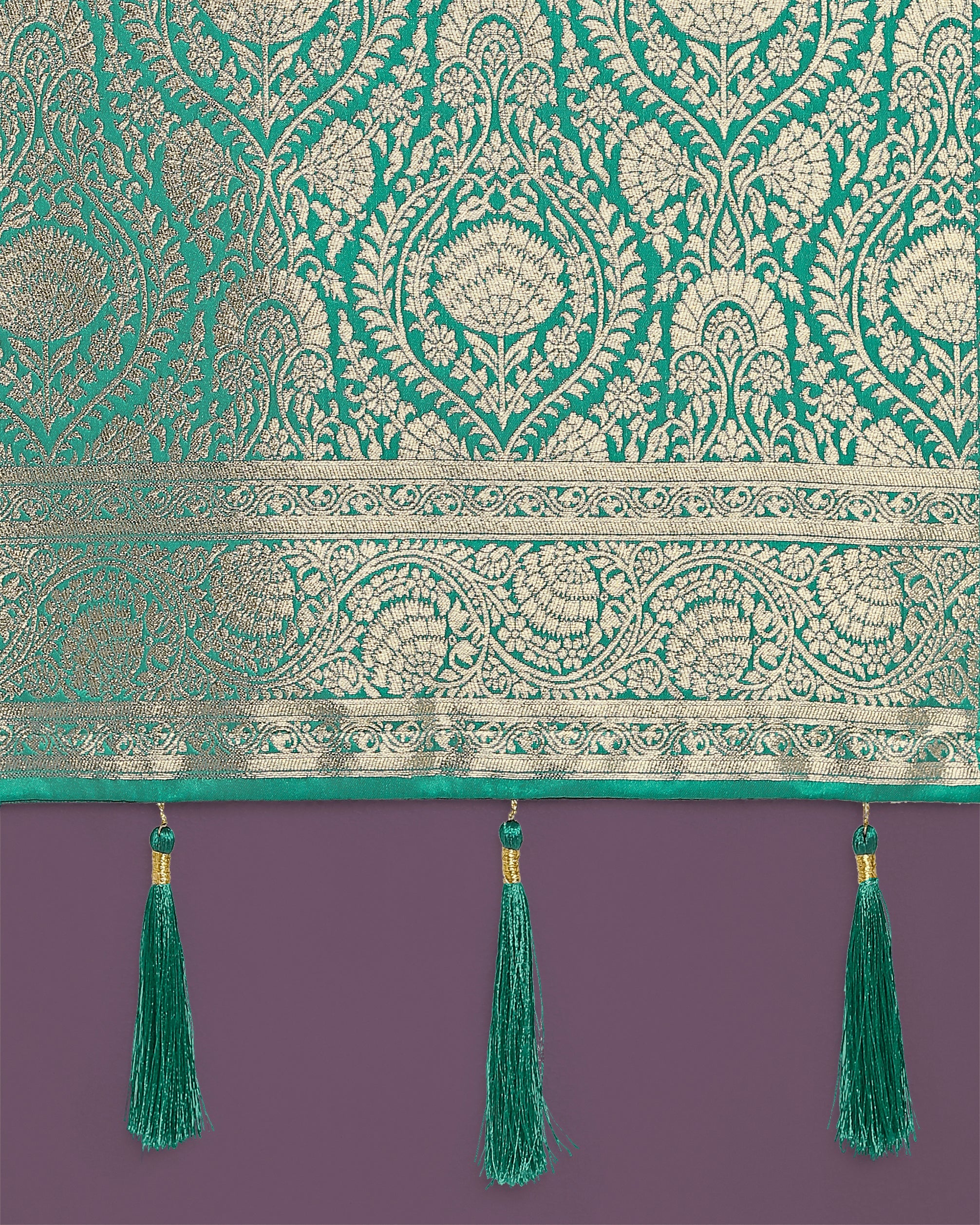 Monjolika Fashion Stunning Turquoise Banarasi Satin Silk Golden Meenakari Work Saree - Distacart