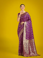 Monjolika Fashion Stunning Purple Banarasi Satin Silk Golden Meenakari Work Saree - Distacart