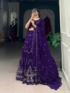 Lorenvalley Purple Georgette Sequins and Thread Embroidery Work Lehenga Choli