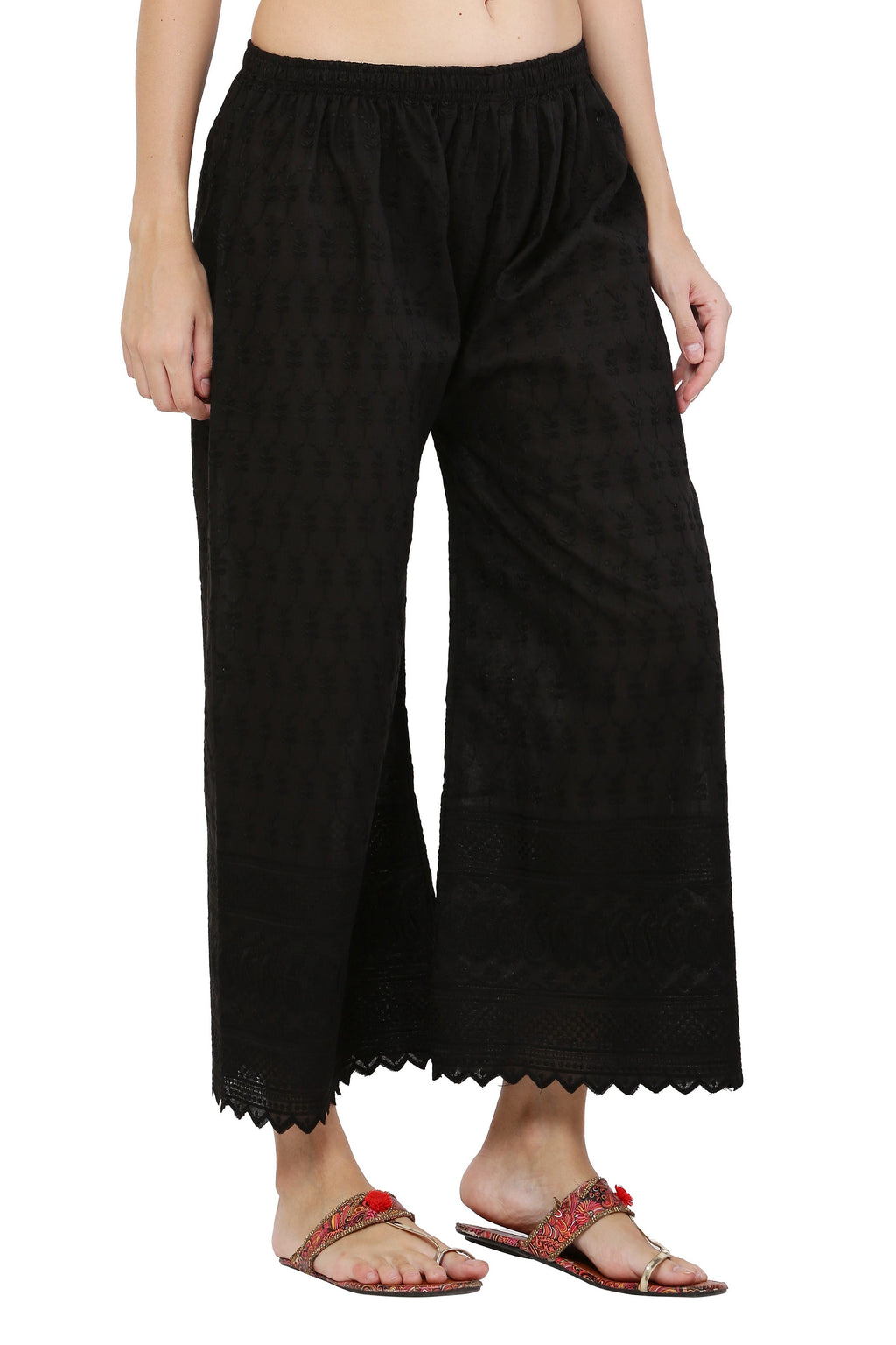 PAVONINE Black Color Full Chikankari Cotton Fabric Sharara For Women - Distacart