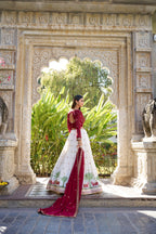Lorenvalley White Georgette Sequins and Thread Embroidery Work With Lace Touch Up Lehenga Choli with Dupatta