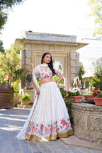 Lorenvalley Georgette Sequins and Thread Embroidery Work With Embossed Design Lace Lehenga Choli