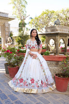 Lorenvalley Georgette Sequins and Thread Embroidery Work With Embossed Design Lace Lehenga Choli
