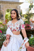 Lorenvalley Georgette Sequins and Thread Embroidery Work With Embossed Design Lace Lehenga Choli