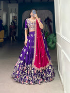 Lorenvalley Purple Vichitra Silk Sequins and Thread Embroidery Work Lehenga Choli