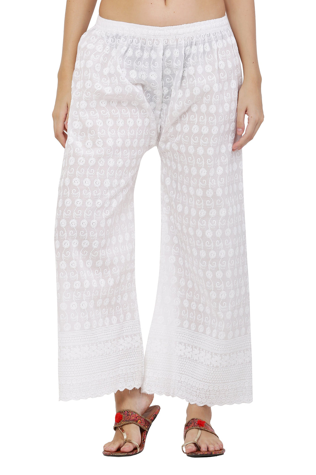PAVONINE White Color Full Chikankari Cotton Fabric Palazzo For Women - Distacart