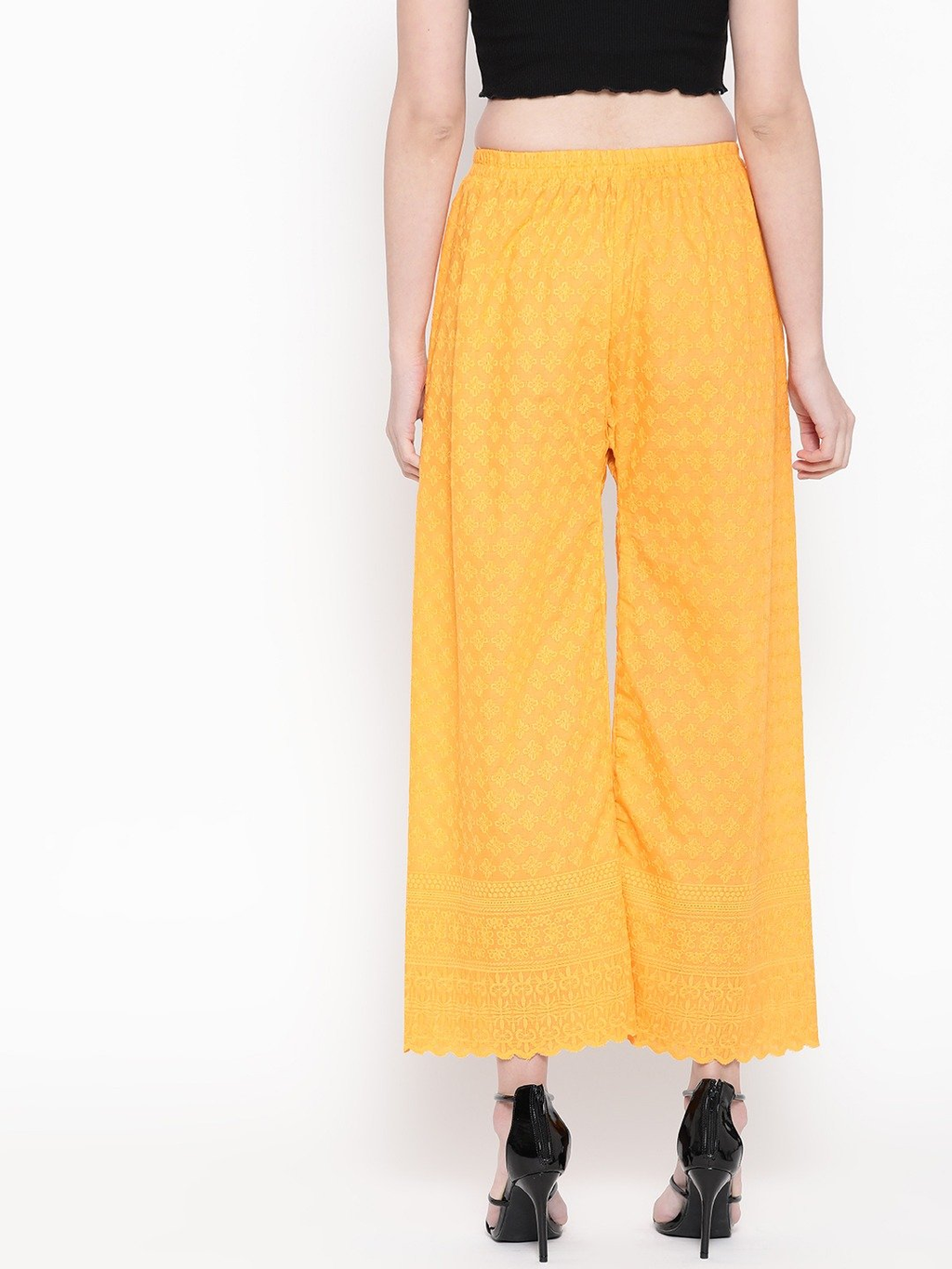 PAVONINE Yellow Color Full Chikankari Cotton Fabric Palazzo For Women - Distacart