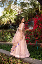 Lorenvalley Light Pink Gold Crush Fabric Sequins and Thread Embroidery All Over Butties Work Lehenga choli